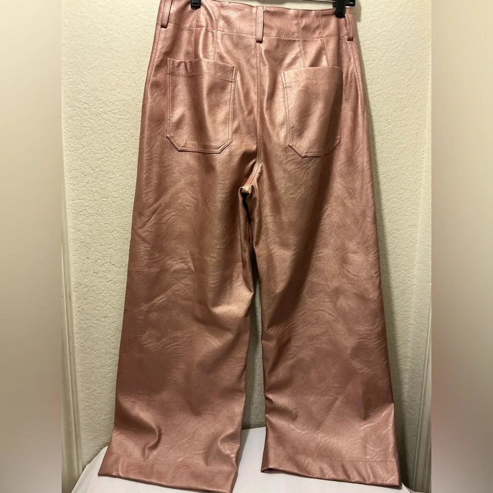 NWOT Anthropologie  Maeve Cropped Wide Leg Pants Metallic Faux-Leather size 29 - Picture 4 of 7